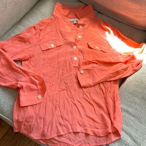 Banana Republic Coral Button-Up Pocket Blouse